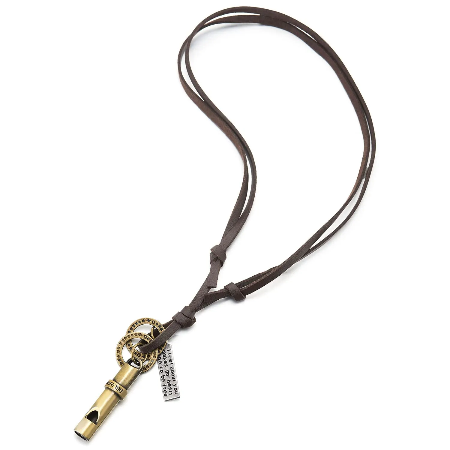 Whistle Circle Pendant Necklace for Men Women with Adjustable Leather Cord