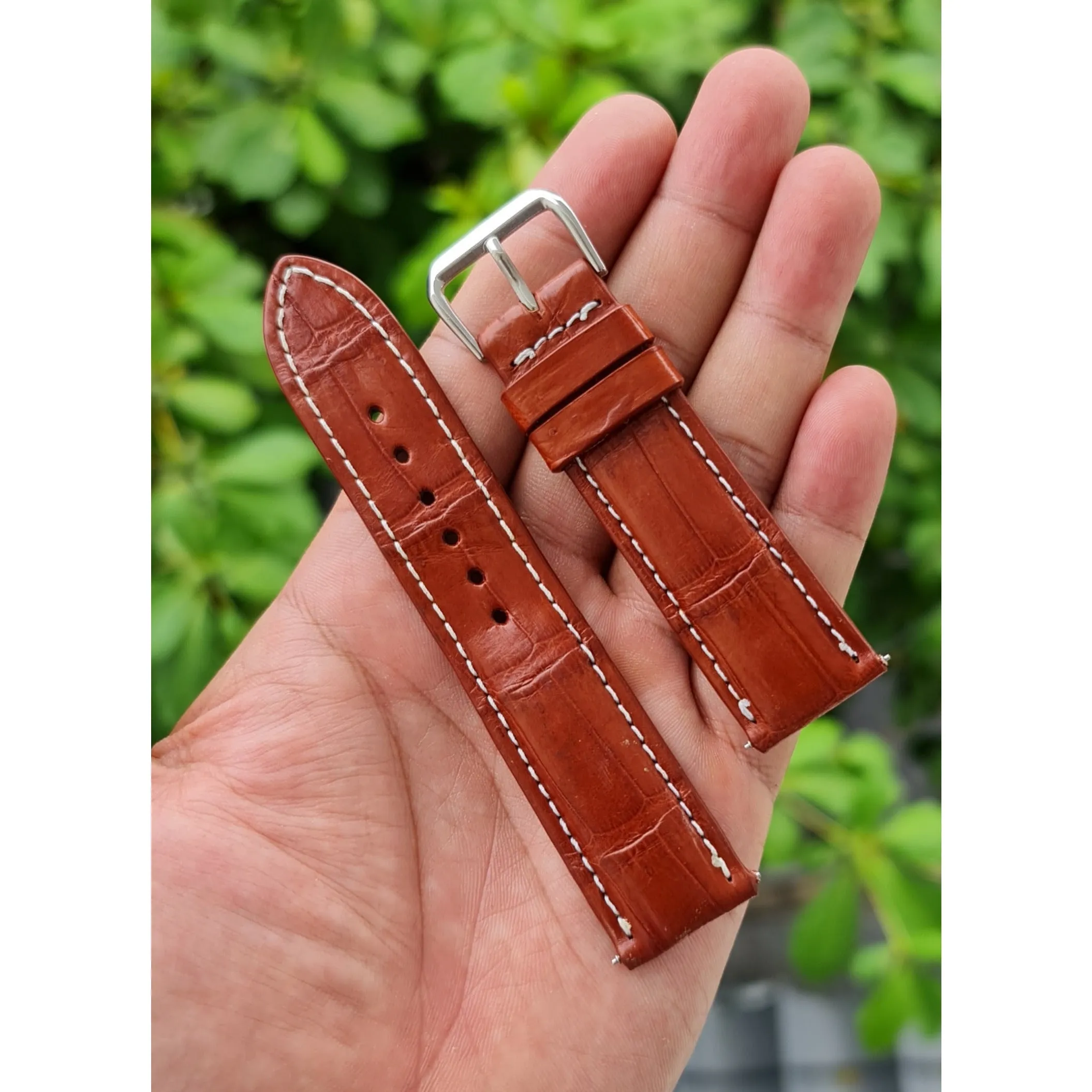 White Stitching Light Brown Alligator Leather Watch Band DH-76