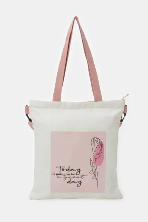 Women White Print Shopper